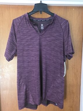 GAIAM Men's Heathered Purple Short-Sleeve Henley Tee Stretch Large NWT Embrace